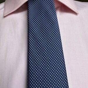 Elegant Navy and White Polka Dot Tie 100% silk.